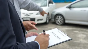 A man signing an insurance document with a pen