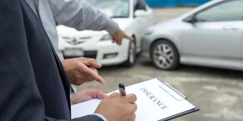 A man signing an insurance document with a pen