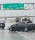 A car accident on the highway with emergency vehicles at the scene