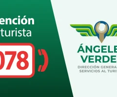 Logo de Ángeles Verdes y el teléfono de atención al turista.