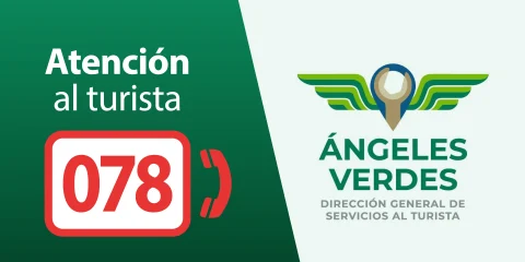 Logo de Ángeles Verdes y el teléfono de atención al turista.