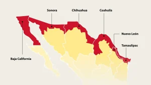 un mapa señalando la zona libre de México