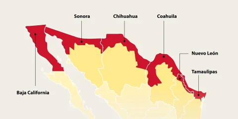 un mapa señalando la zona libre de México